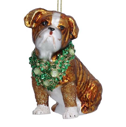 Glass Bulldog, Wreath Collar 12cm *ETA NOV
